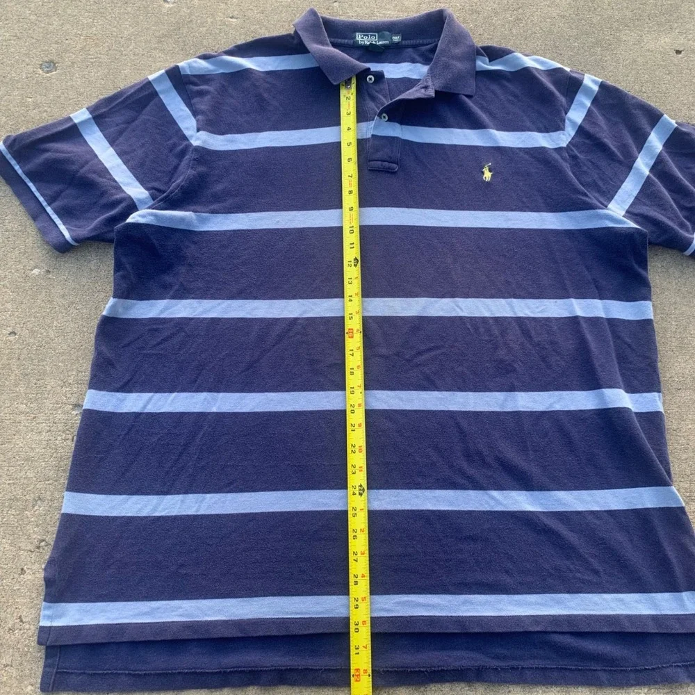 VTG Polo Ralph Lauren Mens 3XLT Navy Blue Striped Short Sleeve Pique Polo Shirt